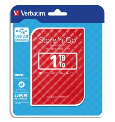 VERBATIM Disque dur 2,5" USB 3.0 Store’N’Go Style 1To rouge 53203 + redevance