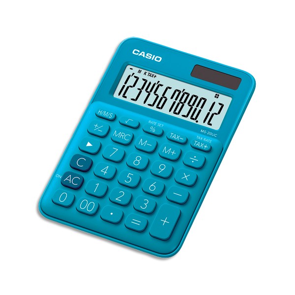 CASIO Calculatrice de bureau à 12 chiffres MS-20UC-BU-S-EC, coloris bleu