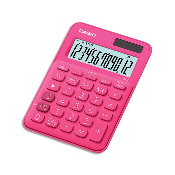 CASIO Calculatrice de bureau à 12 chiffres MS-20UC-RD-S-EC, coloris rose