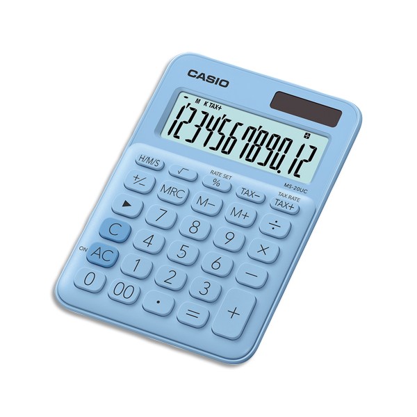 CASIO Calculatrice de bureau à 12 chiffres MS-20UC-LB-S-EC, coloris bleu clair