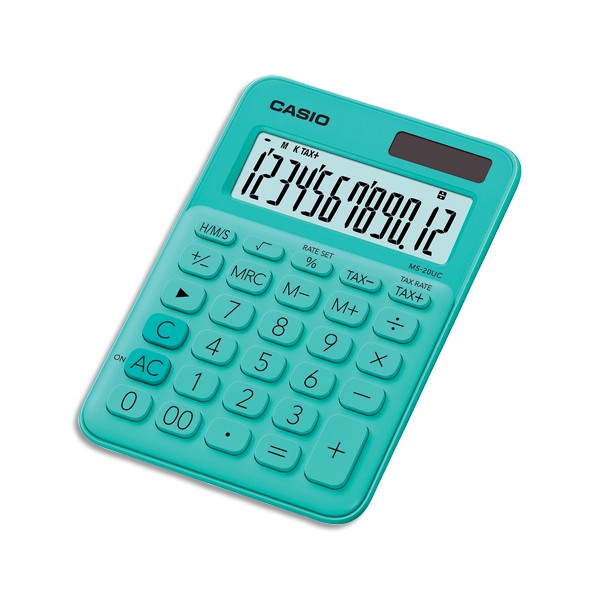 CASIO Calculatrice de bureau à 12 chiffres MS-20UC-GN-S-EC, coloris vert