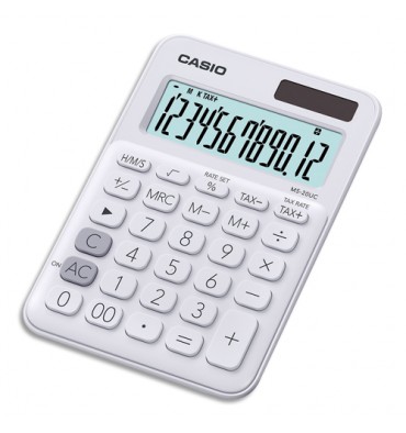 CASIO Calculatrice de bureau à 12 chiffres MS-20UC-WE-S-EC, coloris blanc