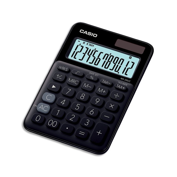 CASIO Calculatrice de bureau à 12 chiffres MS-20UC-BK-S-EC, coloris noir