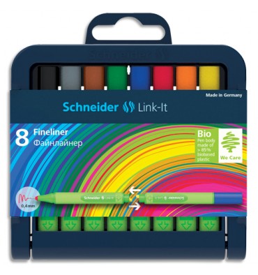SCHNEIDER Etui chevalet de 8 Stylos fineliner LINK IT 0,4 mm coloris assortis
