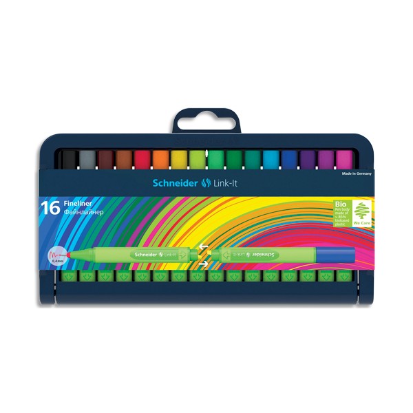 SCHNEIDER Etui chevalet de 16 Stylos fineliner LINK IT 0,4 mm coloris assortis