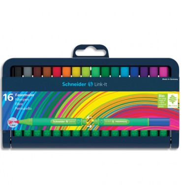 SCHNEIDER Etui chevalet de 16 feutres FINELINER LINK-IT pointe 1 mm coloris assortis