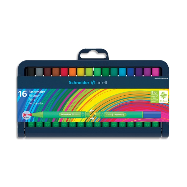 SCHNEIDER Etui chevalet de 16 feutres FINELINER LINK-IT pointe 1 mm coloris assortis