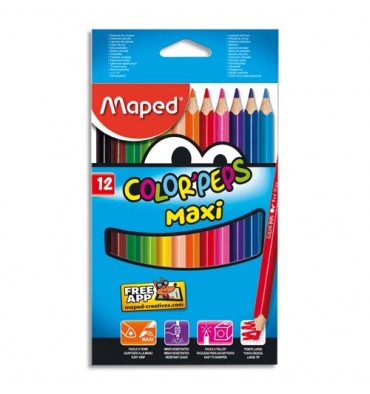 MAPED Boîte de 12 maxi crayons de couleur Color'Peps assortis, mine 4,7 mm