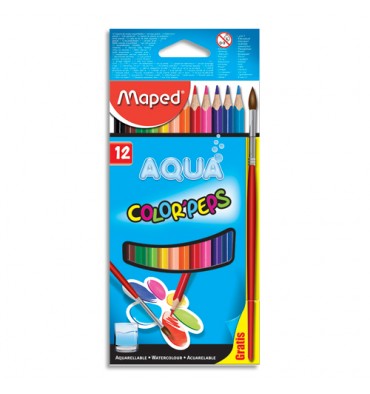 MAPED Etui de 12 Crayons de couleur aquarellables COLOR'PEPS avec 1 pinceau offert