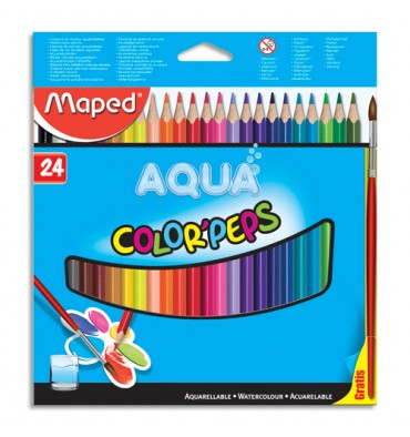 MAPED Etui de 24 Crayons de couleur aquarellables COLOR'PEPS avec 1 pinceau offert