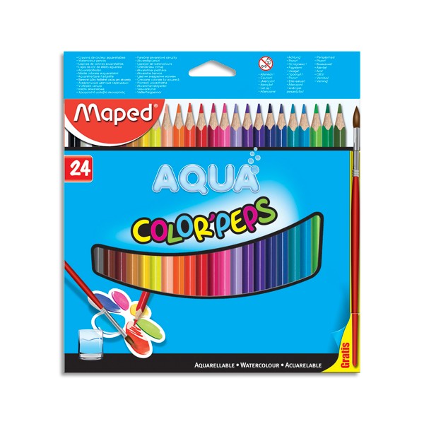 MAPED Etui de 24 Crayons decouleur aquarellables COLOR'PEPS avec 1 pinceau offert