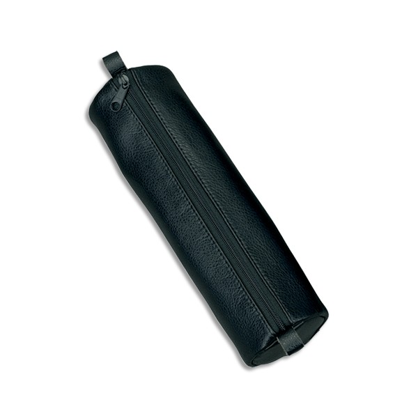 JUSCHA Trousse ronde en cuir 21 x 6 cm. Coloris noir