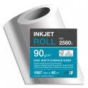 CLAIREFONTAINE Bobine papier blanc CIE164 Surfacé 90g pour traceur 1,067 mm x 45 m. Impression Jet d'encre