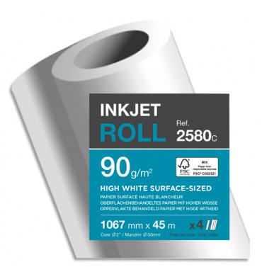 CLAIREFONTAINE Bobine papier blanc CIE164 Surfacé 90g pour traceur 1,067 mm x 45 m. Impression Jet d'encre