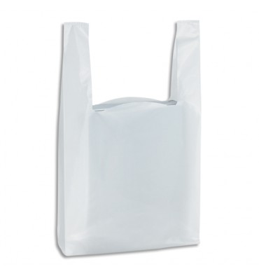 EMBALLAGE Paquet de 500 Sacs bretelles Blancs, en polyéthylène, 50 microns O30 x H50 x S14 cm