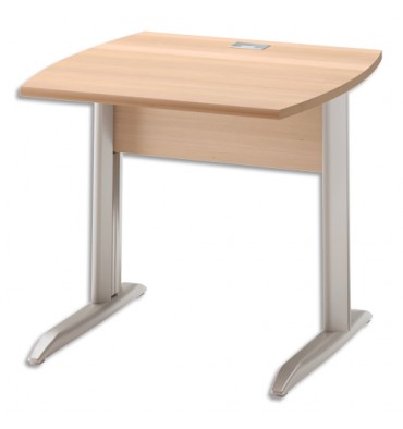 GAUTIER Table bureau pied métal avec voile de fond Jazz - Dim. : L80 x H74 x P80 cm Hêtre gris clair