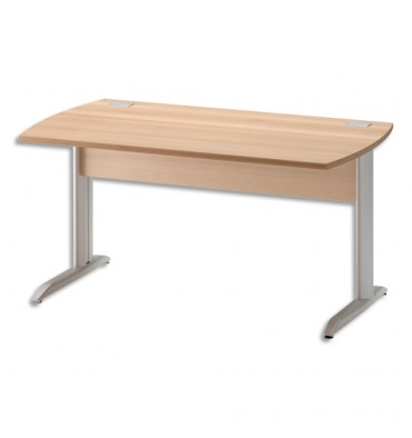 GAUTIER Table bureau pied métal avec voile de fond Jazz - Dim. : L140 x H74 x P80 cm Hêtre gris clair