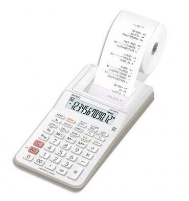 CASIO Calculatrice imprimante portable à 12 chiffres HR-8 RCE, coloris blanc