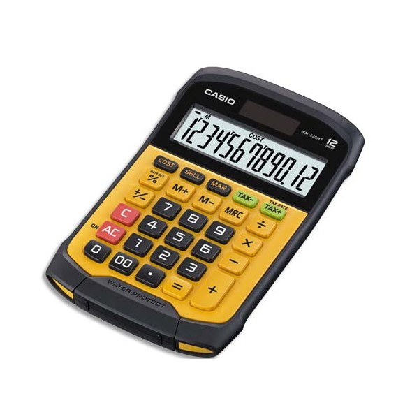 CASIO Calculatrice de bureau à 12 chiffres, étanche à l'eau et à la poussière WM-320MT, coloris noir et jaune