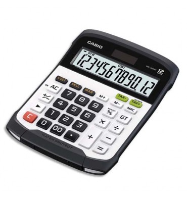 CASIO Calculatrice de bureau à 12 chiffres, étanche à l'eau et à la poussière WD-320MT, coloris noir et blanc