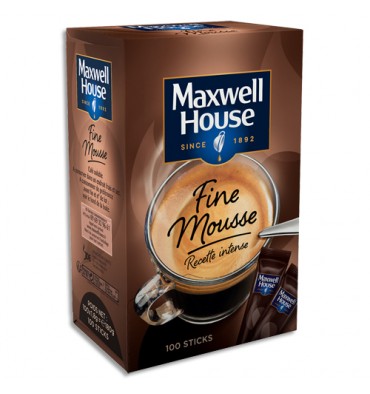MAXWELL HOUSE Boîte de 100 Stics de café soluble, fine mousse, emballées individuellement 180g
