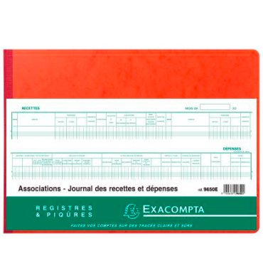 EXACOMPTA Piqûre 27 x 38 cm - Journal des Recettes Dépenses des Associations 80 pages