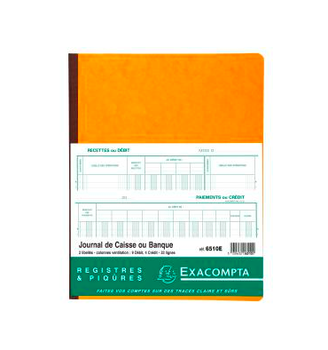 EXACOMPTA Piqûre 32 x 25 cm - Journal de caisse ou banque 9 débit - 4 crédit 33 lignes 80 pages