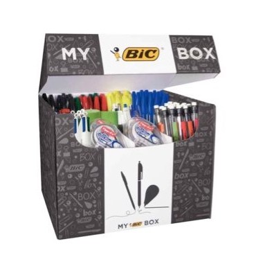 BIC Box contenant 124 instruments d'écriture variés : surligneurs, bille, correction, feutres EAS, marqueurs