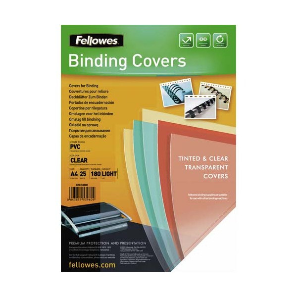 FELLOWES Boîtes de 25 couvertures transparentes PVC format A4 180 microns