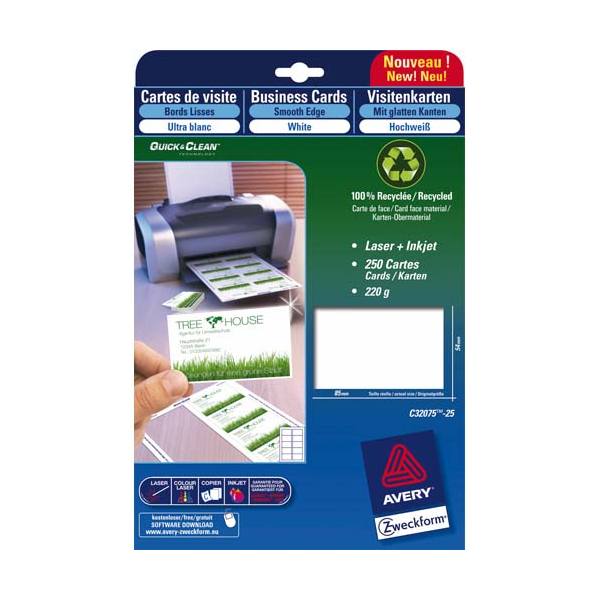AVERY Paquet de 75 cartes de correspondance mate laser 220g format 21 x 9,9 cm Quick & Clean