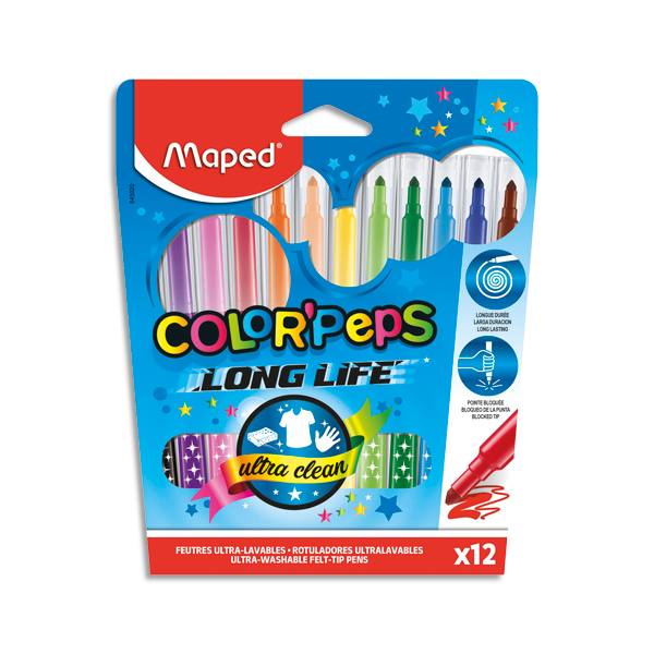 MAPED Pochette 12 feutres de coloriage COLOR'PEPS. Pointe moyenne. Coloris assortis