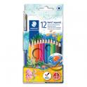 STAEDTLER Etui carton de 12 crayons de couleur aquarellables NORIS CLUB + 1 pinceau adapté