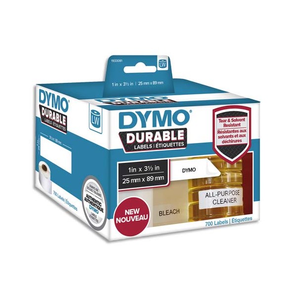 DYMO Rouleau de 700 étiquettes LabelWriter Durable Noir / Blanc 25 x 89 mm - 1933081