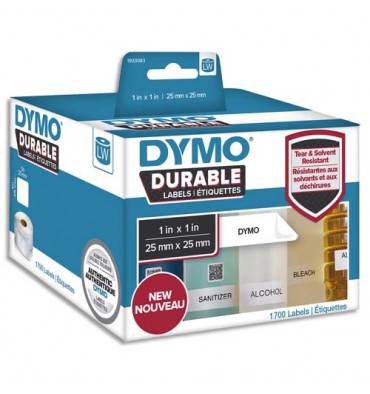 DYMO Rouleau de 1700 étiquettes LabelWriter Durable Noir / Blanc 25 x 25 mm - 1933083
