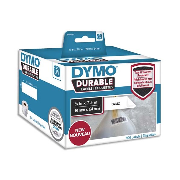 DYMO Rouleau de 900 étiquettes LabelWriter Durable Noir / Blanc 19 x 64 mm - 1933085