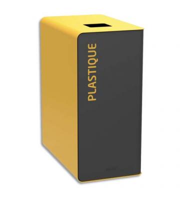 ROSSIGNOL Poubelle Cubatri Papier, borne de tri apport volontaire 65 litres, coloris noir et jaune, spécial Plastique