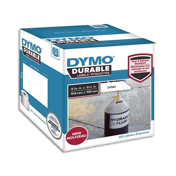 DYMO Rouleau de 200 étiquettes LabelWriter Durable Noir / Blanc 104 x 159 mm - 1933086