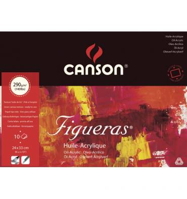 CANSON Bloc 10 feuilles peinture à l'huile, collées 4 côtés Figueras®, 24 x 33 cm, 290g, grain toile blanc
