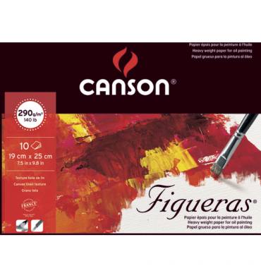 CANSON Bloc 10 feuilles peinture à l'huile, collées 1 côté Figueras®, 19 x 25 cm, 290g, grain toile blanc