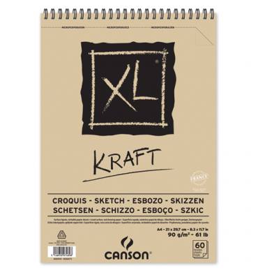 CANSON Album spiralé de 40 feuilles de papier dessin XL® KRAFT, format A4, 90g