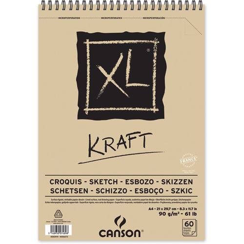 CANSON Album spiralé de 60 feuilles de papier dessin XL® KRAFT, format A4,  90g