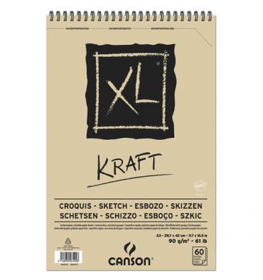 CANSON Album spiralé de 60 feuilles de papier dessin XL® KRAFT, format A3, 90g
