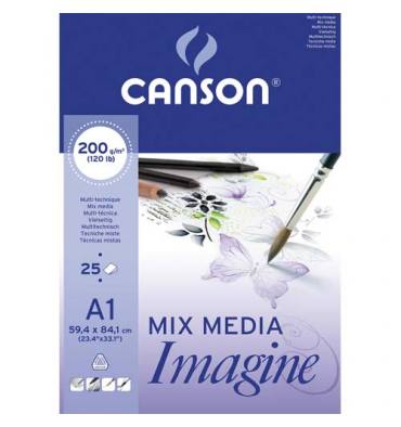 CANSON Bloc de 25 feuilles de papier dessin IMAGINE 200g A1 blanc 