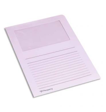 PERGAMY Paquet 100 pochettes-coin en carte 120g avec fenêtre. 22 x 31 cm. Coloris lilas