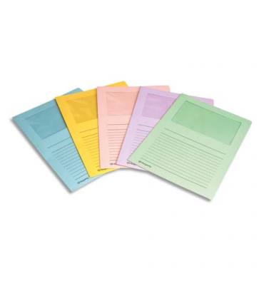PERGAMY Paquet 100 pochettes-coin en carte 120g avec fenêtre. 22 x 31 cm. Coloris assortis pastel