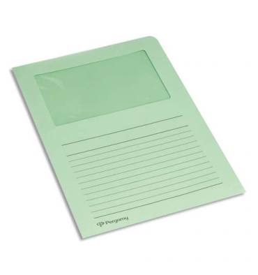 PERGAMY Paquet 100 pochettes-coin en carte 120g avec fenêtre. 22 x 31 cm. Coloris vert clair