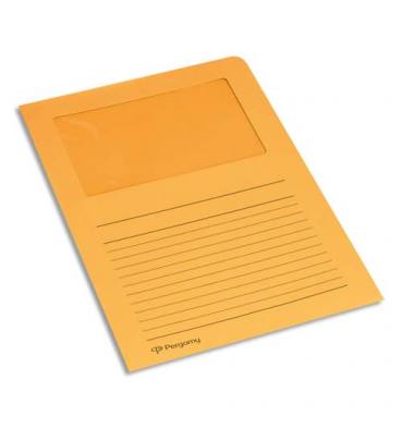 PERGAMY Paquet 100 pochettes-coin en carte 120g avec fenêtre. 22 x 31 cm. Coloris orange