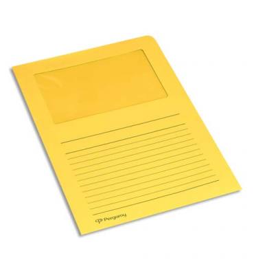 PERGAMY Paquet 100 pochettes-coin en carte 120g avec fenêtre. 22 x 31 cm. Coloris jaune clair