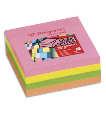 PERGAMY Bloc cube de 320 feuilles repositionnables, 7,6 x 7,6 cm. Coloris assortis pastel