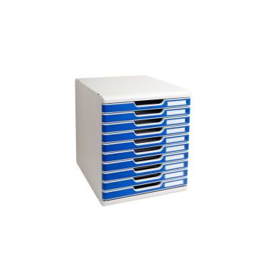 EXACOMPTA Module de classement Modulo 10 tiroirs gris/bleu - 28,8 x 32 x 35 cm